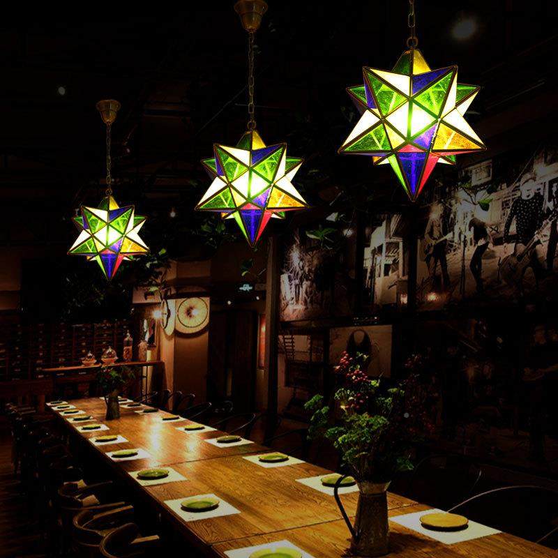 约古铜灯饰北欧意美复古分子铁艺彩W356×H4色玻璃艺式术客简厅餐,家装灯饰光源,智能吊灯,淘宝优惠券,粉丝福利购,淘宝优惠卷