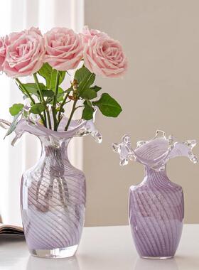 高级感瓶紫色水滴玻璃花摆件水法式中古厅K/285桌面养插花装客饰