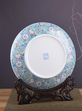 仿清珐琅彩大花鸟陶瓷装饰盘挂盘摆盘仿古号赏盘新瓷XHY式盘摆中