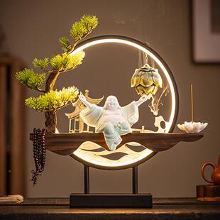 面创意桌中式禅意摆件灯圈小夜家居装饰VRZ品客厅办公室开灯新业