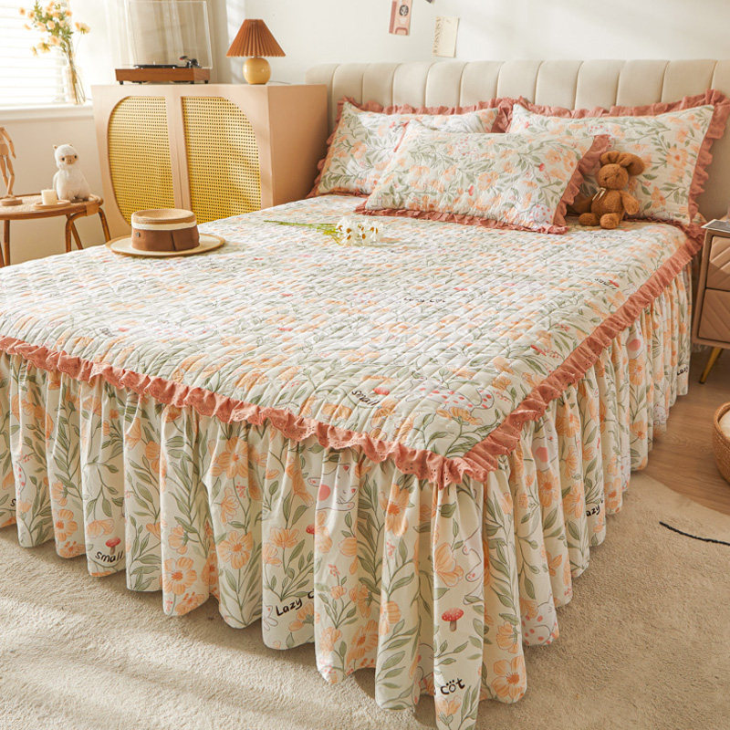 韩版夹棉床裙式床罩单件田园风小碎花床围裙加厚床单保护套四季款,床上用品,床裙,淘宝优惠券,粉丝福利购,淘宝优惠卷