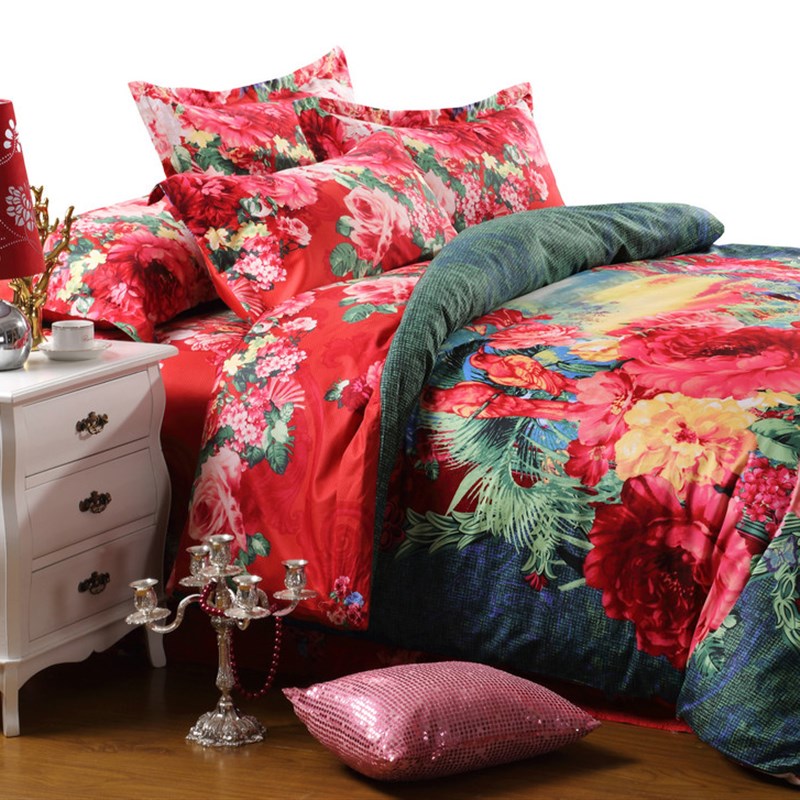 浪漫喜庆 60支长绒棉婚庆四件组 全棉纯棉新房牀上用品 被套 牀单