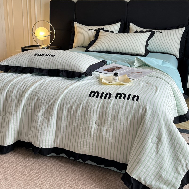 夏季可机洗夏凉被四件套全棉水洗条纹空调被单双人超柔丝滑薄被子