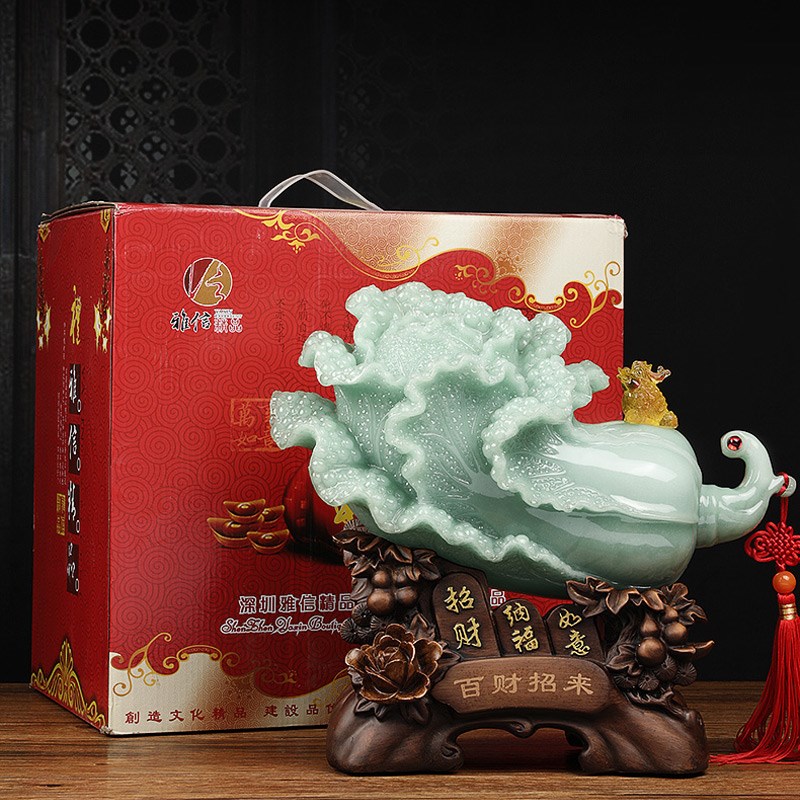 百财招来玉白菜摆件招财客厅酒柜玄关中式装饰品开业乔迁新居礼品