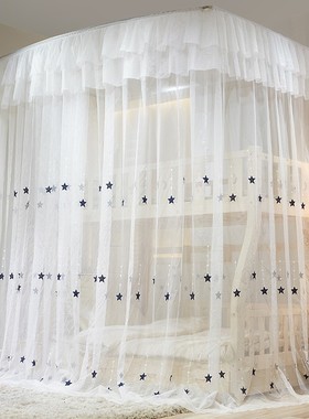 子母床蚊帐儿童上下铺双层高低床一体式新款家用U型伸缩白色纱帐