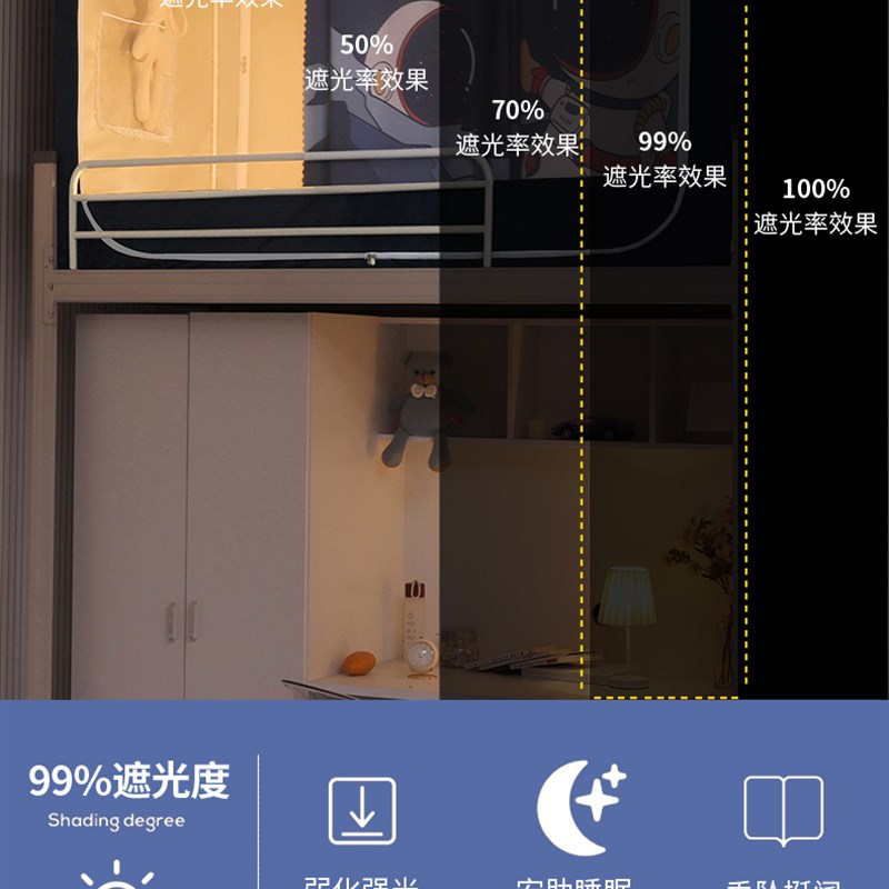 寝室下铺强遮光涂层卡通学生床帘蚊帐一体式宿舍上铺窗帘伸缩支架