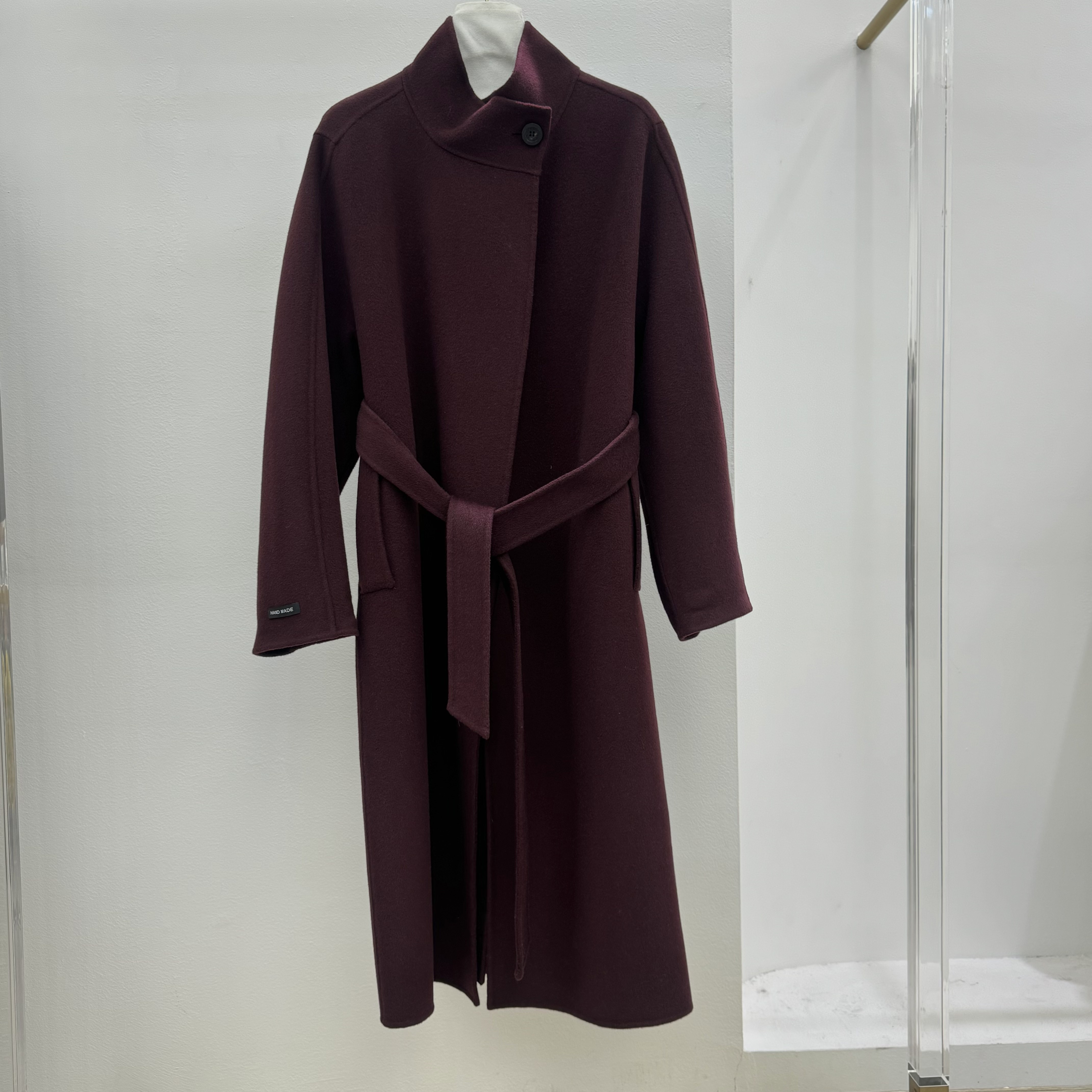 【1-24】8639轻奢极简风立领腰带毛呢大衣女长款显瘦气质外套,女装/女士精品,毛呢外套,淘宝优惠券,粉丝福利购,淘宝优惠卷