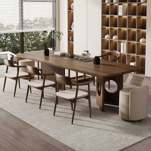 新中式实木餐桌椅组合原木大板茶盘一体泡茶台简约家用办公泡茶桌