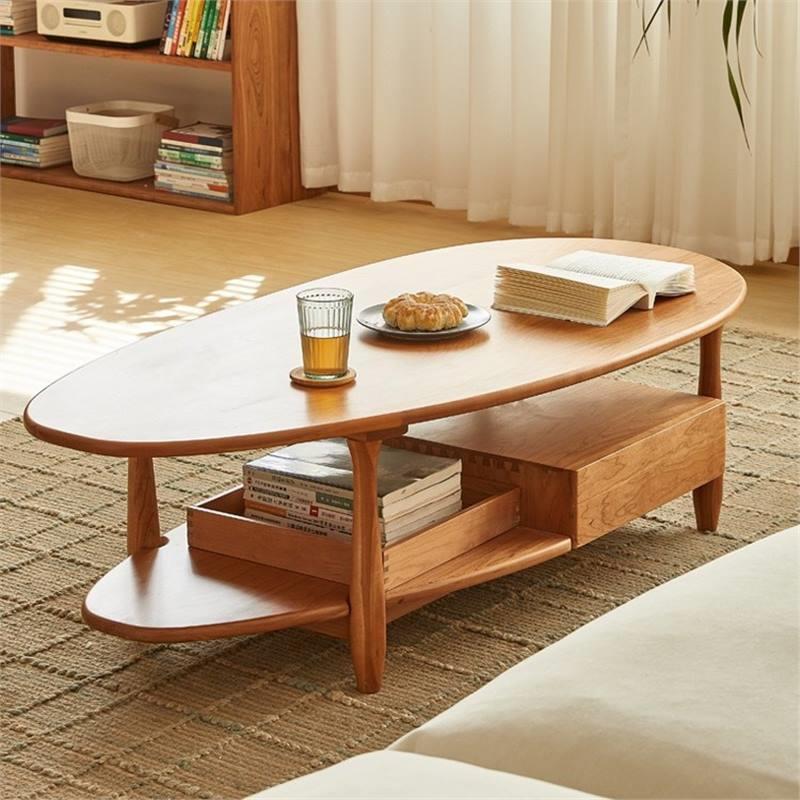 北欧全实木小户型茶几现代简约樱桃木客厅阳台家用带抽屉小茶几