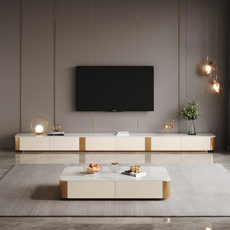 意式轻奢超长落地岩板实木电视柜茶几组合客厅现代简约小户型高端