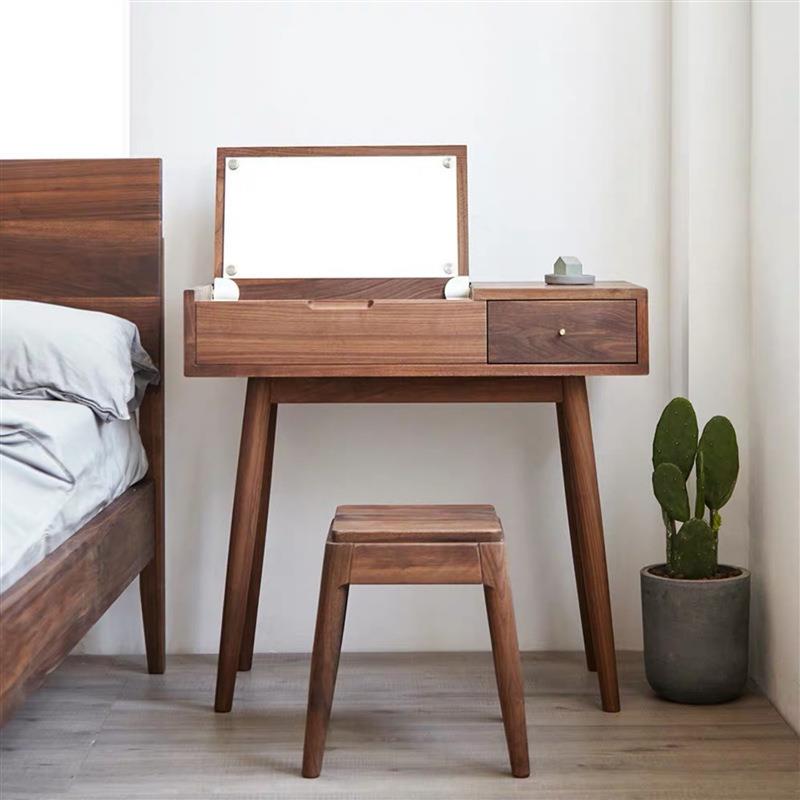 北欧原木樱桃木黑胡桃木化妆台纯实木卧室家具简约床头柜