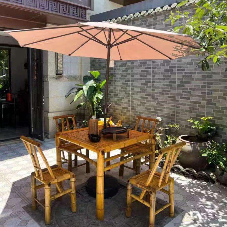 复古庭院竹桌椅组合竹椅子老式竹桌子户外竹制品古风方桌茶桌餐桌