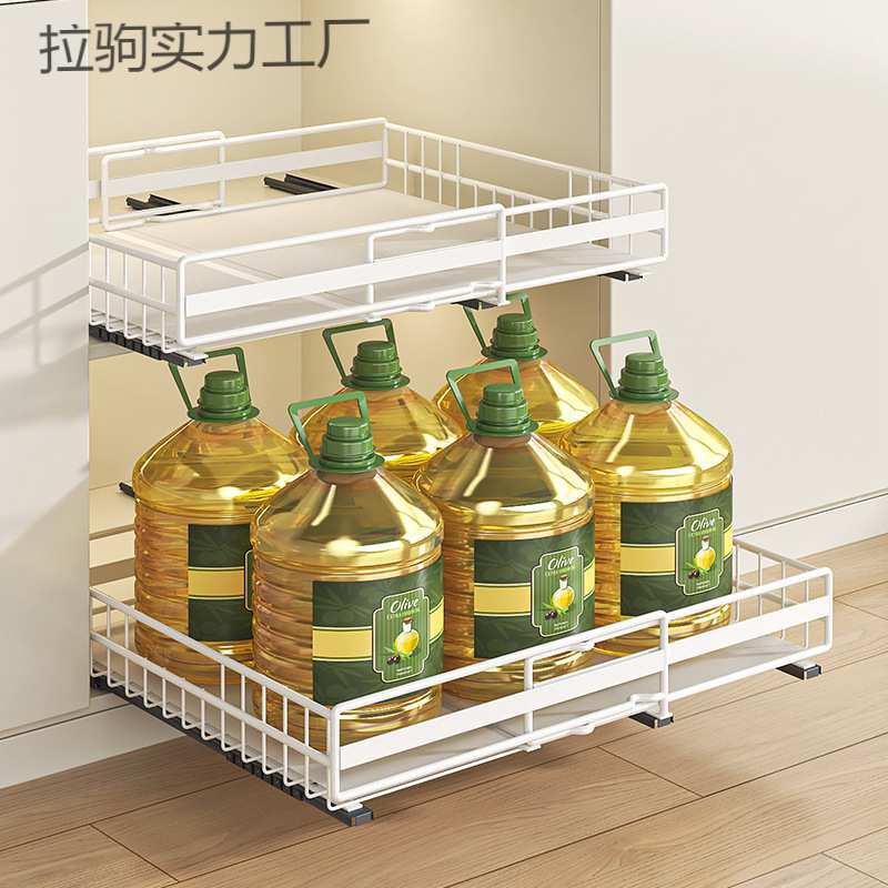 橱柜拉篮抽拉式置物架可伸缩下水槽抽屉瓶罐碗篮锅具柜内厨房收纳