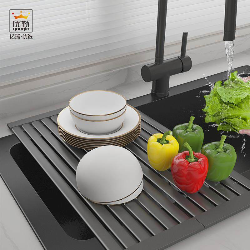 沥水架不锈钢厨房水槽碗架置物架洗碗池碗碟收纳篮可折叠滤水帘无