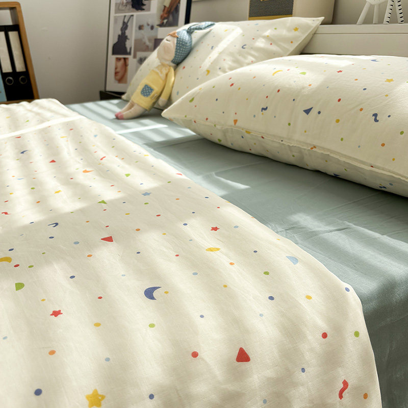 月梦星辰a类床上用品双层纱四件套学生宿舍床单枕套3件套四季可用