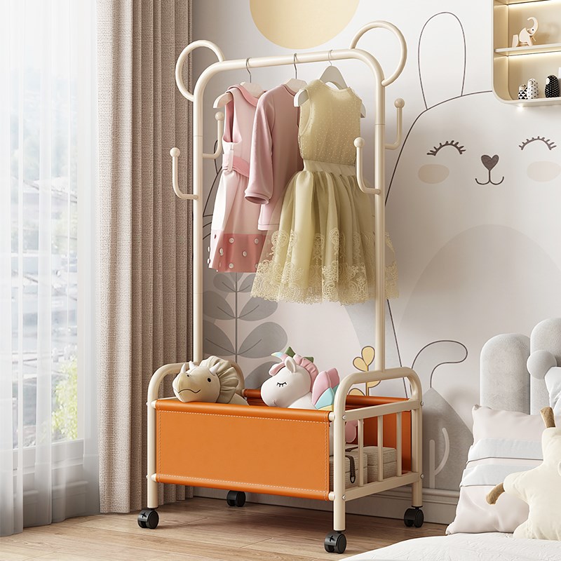儿童衣架卧室落地家用移动奶油风挂衣架书包置物收纳架简易衣帽架