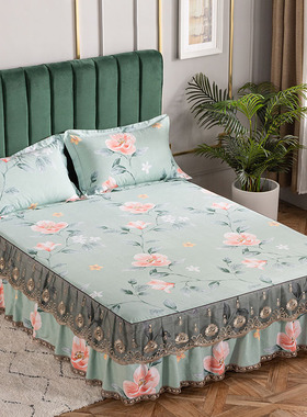 加厚磨毛全棉床裙四件套冬保暖床上用品被套蕾丝床套床罩1.8m