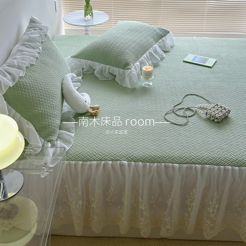 空山逢春清爽绿色床裙款凉席三件套折叠空调席软席可机洗1.8笠