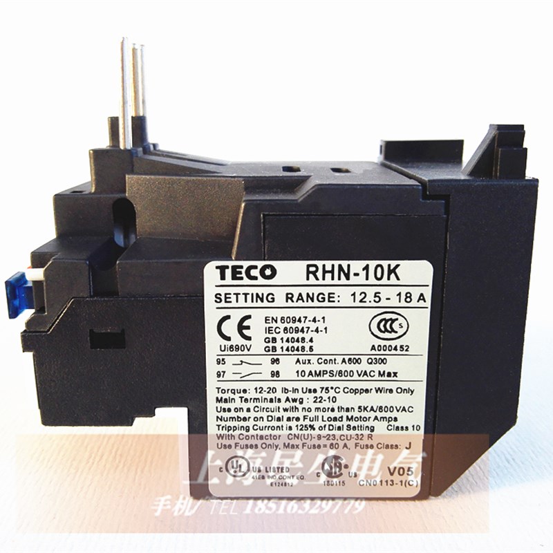 12.5-18A可调节过载短路保护RHN-10K热继电器 银点 质保2年 现货