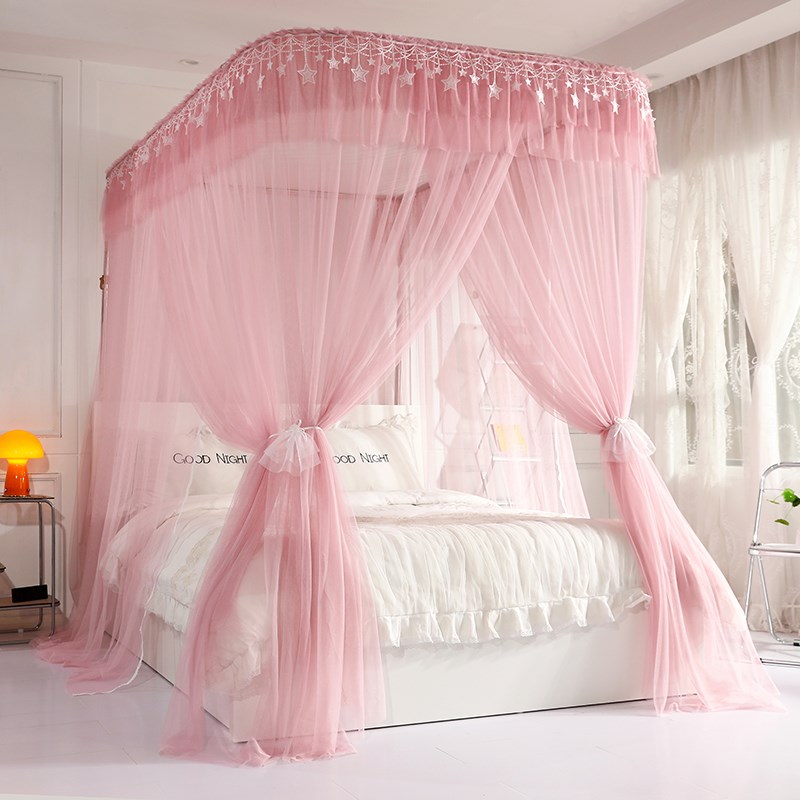 U型伸缩蚊帐升降支架三开门落地式1.8m卧室家用公主风1.5m床幔2.0