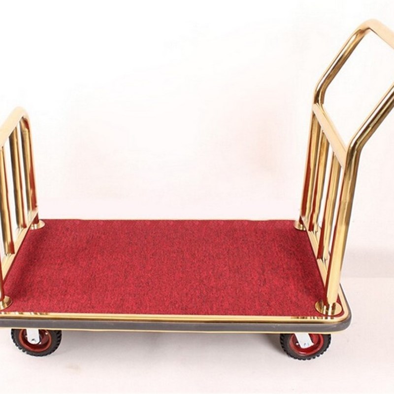 新款酒店大堂行李不锈钢 载重王 散客箱包车豪华平板车手小推车