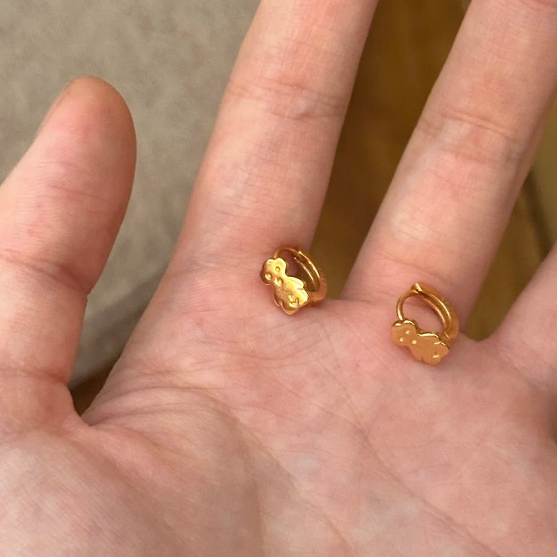 锦河畔 s925纯银韩系ins风呆萌小熊耳扣女甜美可爱小红书款百搭