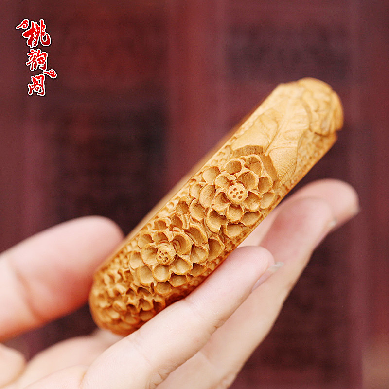 肥城桃木手镯女款手环手工雕刻木质雕花手镯女饰品情侣镯子民族风