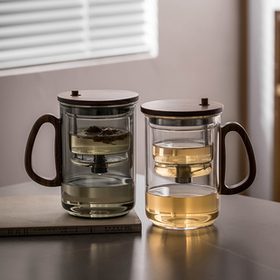 飘逸杯家用耐热玻璃泡茶杯高档胡桃E木喝茶杯个人办公专用喝水杯