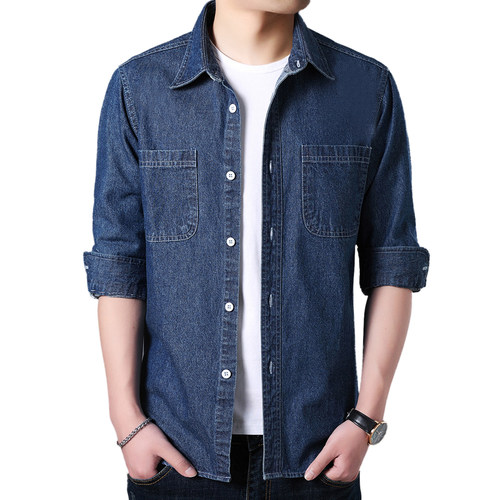 夏季薄款牛仔衬衫工作服男士汽修电焊车间工厂防烫耐磨劳保服衬衣