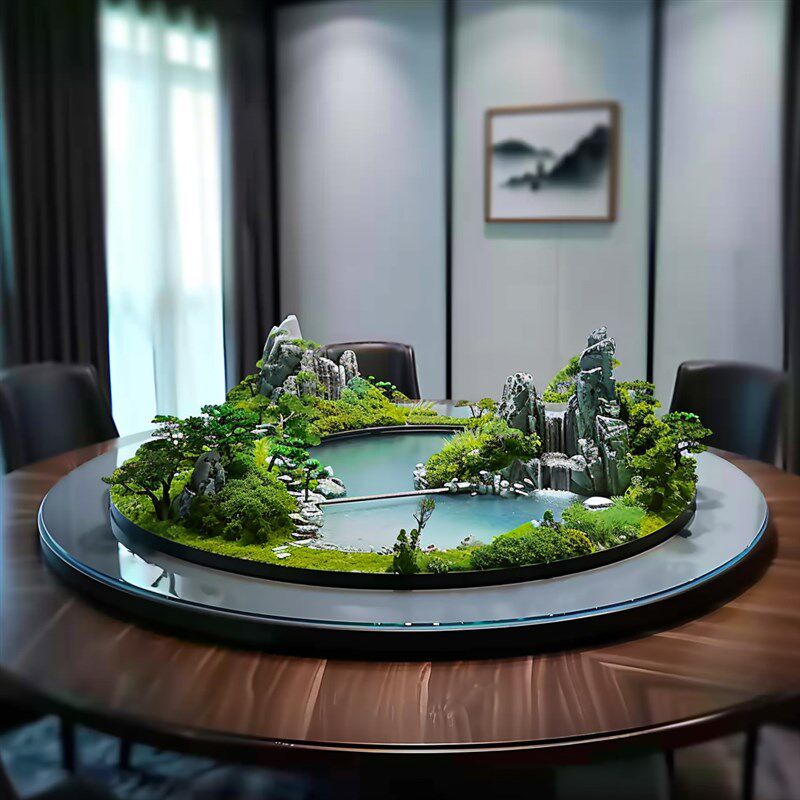 圆桌中间摆件苔藓沙盘工艺品包厢包间水景转盘花艺餐桌电动摆花,家居饰品,餐桌花艺,淘宝优惠券,粉丝福利购,淘宝优惠卷