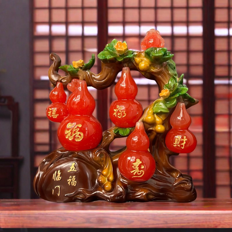 中式五福临门葫芦摆件家居客厅酒柜装饰品