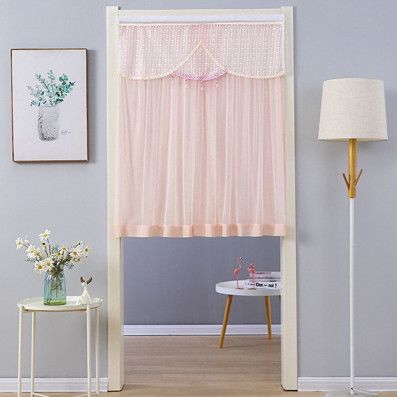 免打孔蕾丝半帘厨房商用短帘加密夏季防蚊门帘卧室客厅隔断帘家用