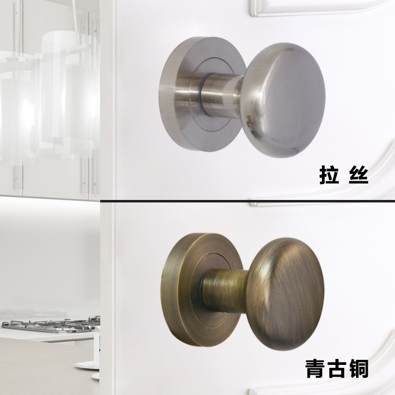 隐形门拉手锁暗门明装单面圆形青古美式木门灰色背景室内黑色把手