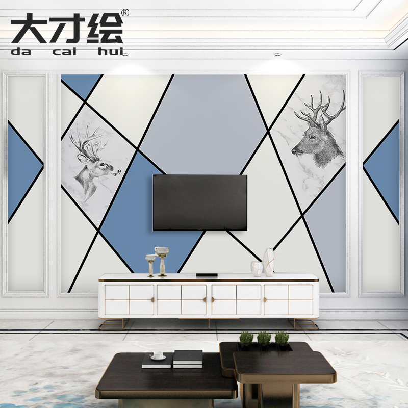 电视背景墙壁画2021年新款墙布客厅现代简约麋鹿壁纸8d立体墙纸