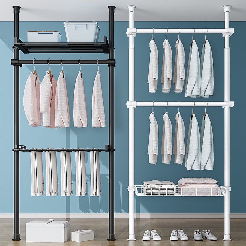 38管径顶天立地挂衣架卧室家用落地置物架多功能免打孔折叠转角架