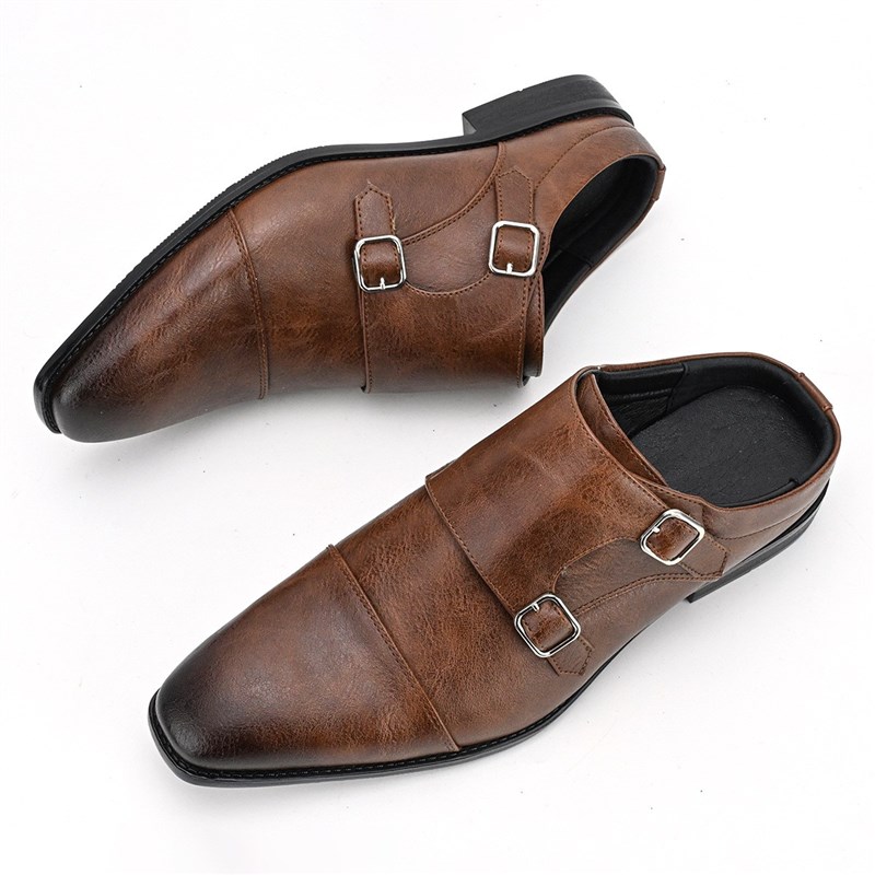 2025夏季新款男士商务正装方头半拖皮鞋个性设计包头无后跟马丁鞋