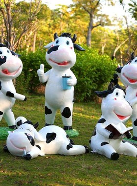 户外玻璃钢雕塑动物可爱卡通奶牛模型幼儿园装饰品商场餐厅摆件