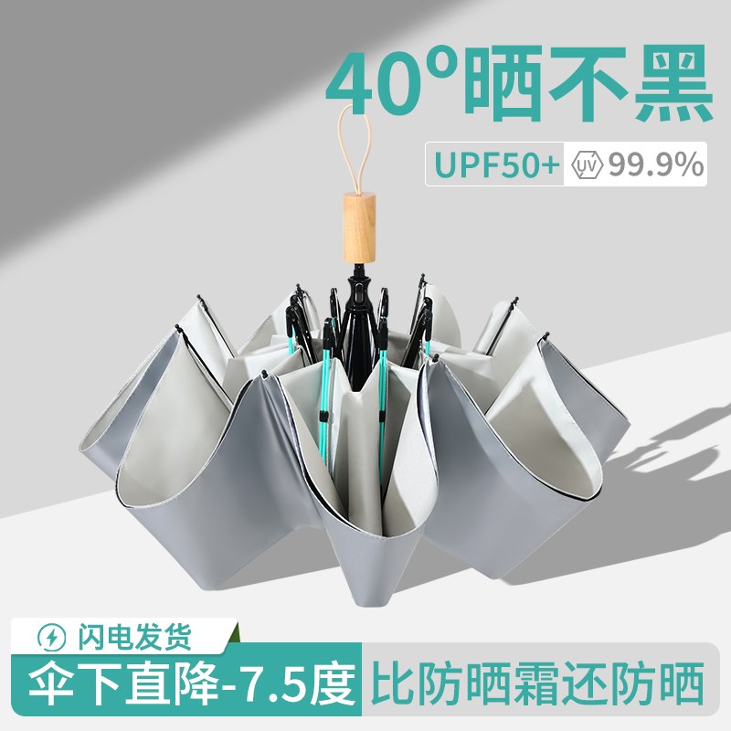 双层防晒雨伞女i晴雨钛银黑胶两用手动加大加厚加固结实遮阳伞折图片