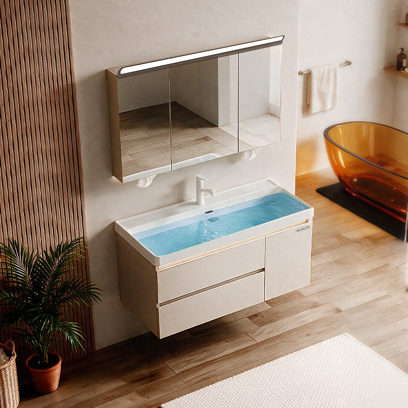 惠达浴室柜海洋陶瓷鎏金一体盆实木卫生间洗脸手盆柜组合洗漱镜柜