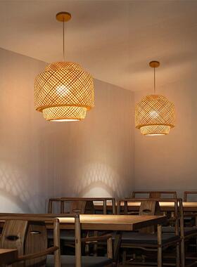 禅日式626竹编农家乐吊灯意客厅餐灯厅卧室书房民宿茶吊室竹艺榻