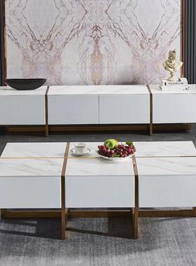 轻奢简风高级感茶几约现货酒店客厅现不锈代RKL钢脚高白色岩端板