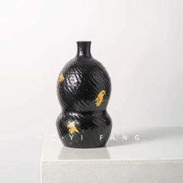 陶瓷花色釉桌花器描金艺术装样板间酒店民DNF宿软售楼部餐客厅瓶
