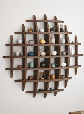 博古壁挂37041式阁实木中式挂墙架杯架墙上多宝格子架茶置物架背