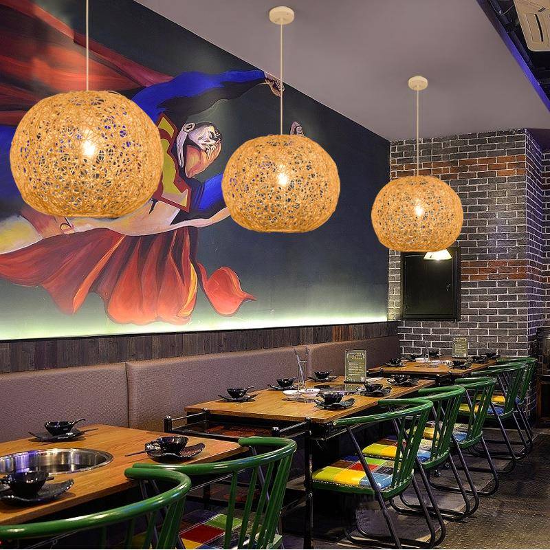 TE8652新式卧竹编古餐厅吊灯禅中意茶室餐饮客厅室灯复竹艺灯笼灯