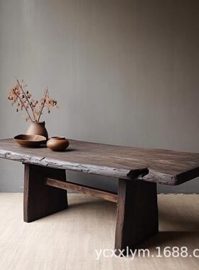 侘寂中古ZDD榆木复古老茶桌板自然异形大泡茶桌民宿古典木实木茶