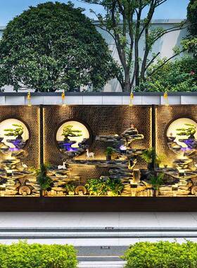 水幕墙流水玄隔关断办公室户外庭院风假山鱼池喷泉tb-80682景观装