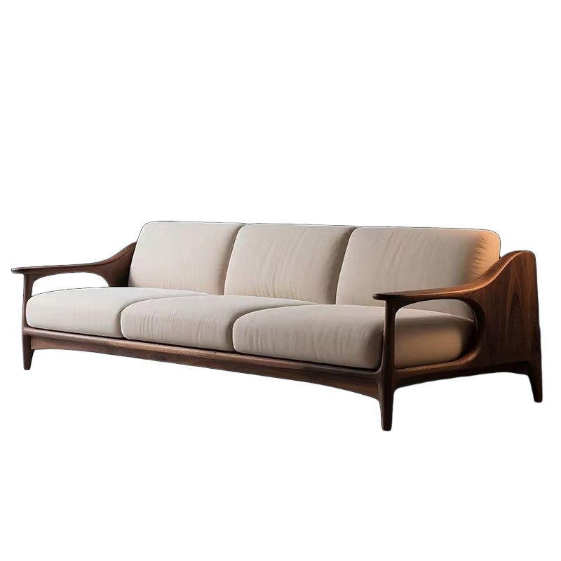 沙发客厅2025新款实木沙发新中式抱枕沙发客厅奶油U风黑胡桃木直