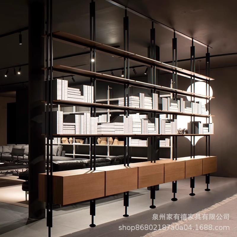 意式铁艺书架落地实木书柜极简书架客厅隔断架满墙书架多层置物架