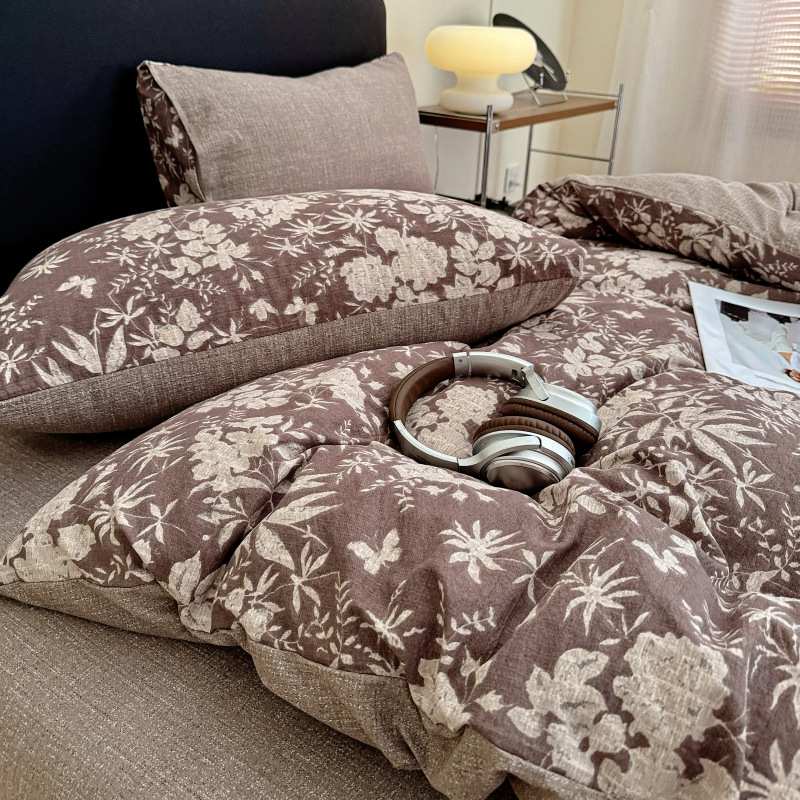 2025秋冬爆款新品高克重加厚原麻亚麻皱皱纱印花四件套床单被套