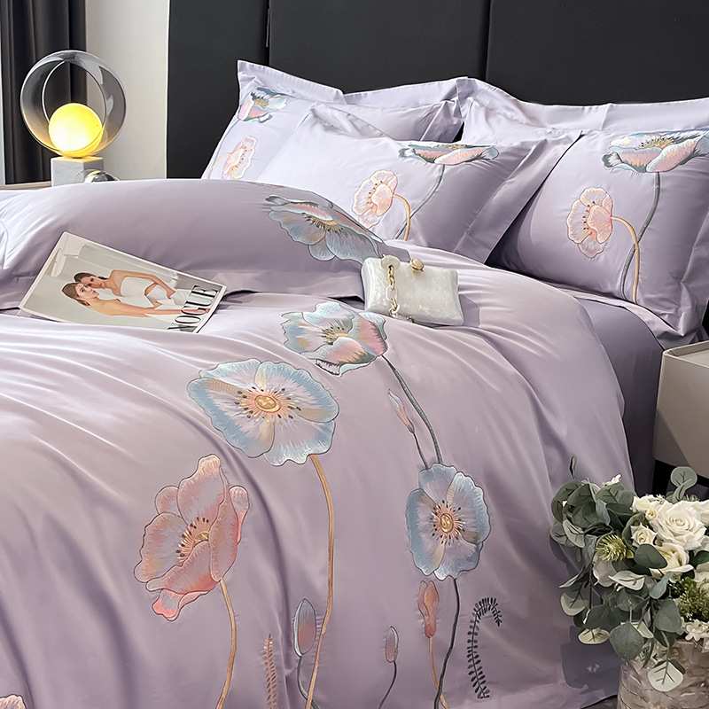 2025新款亲肤棉刺绣虞美人系列四件套